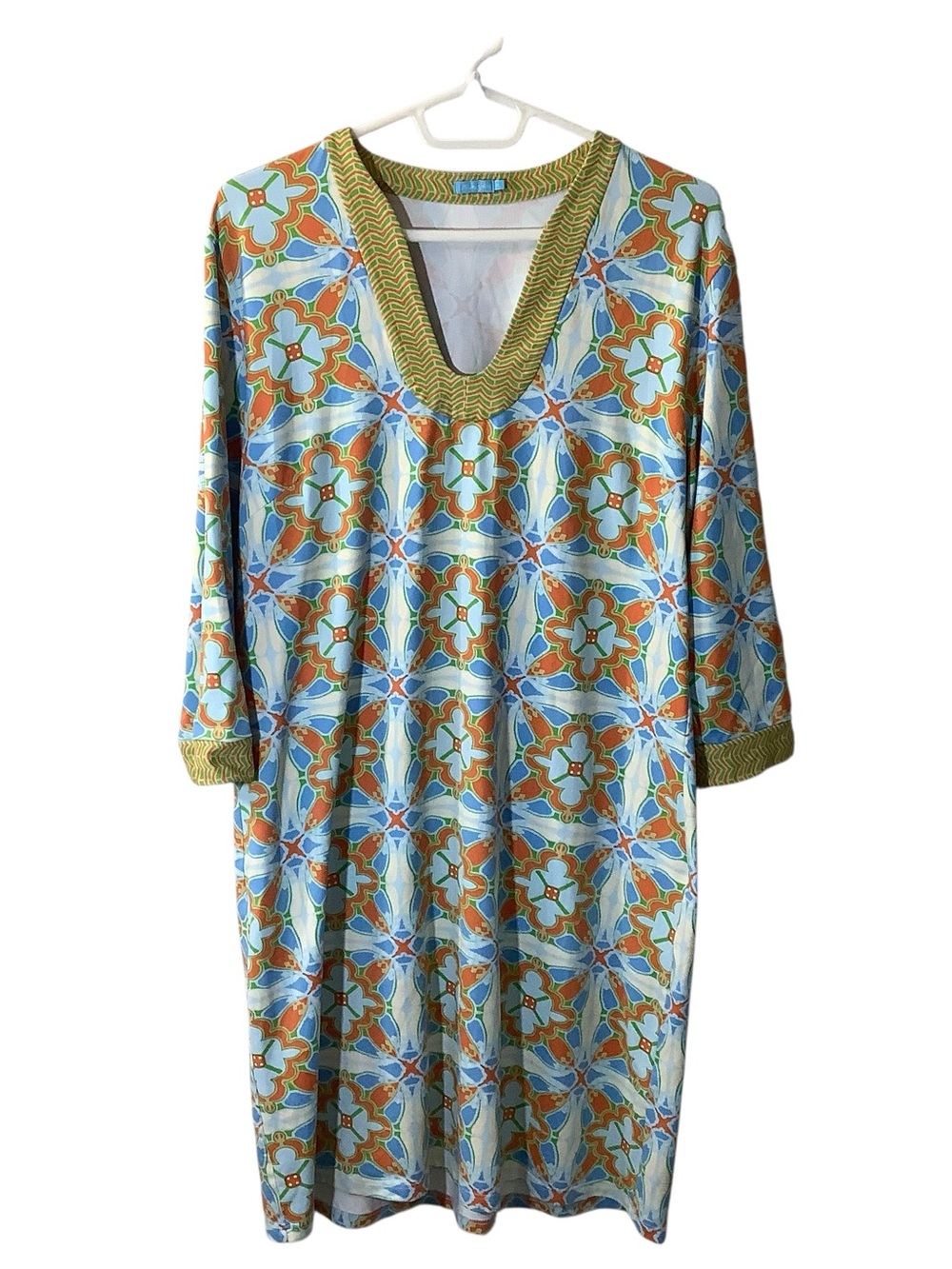 J. McLaughlin Blue Floral-Pattern V-Neck Shirt Dress